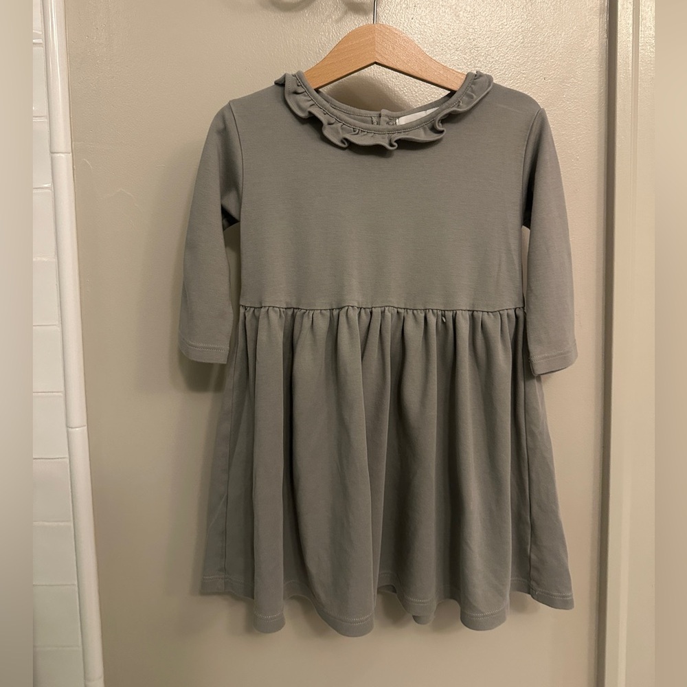 Petite Moss Gray/moss Dress with Ruffled Neckline